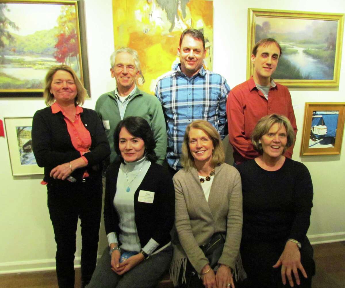 Winning artists in "Expressions 2013" at the Rowayton Arts Center include (standing): Amy Schott (Wilton), Tom Kretsch (Westport), Jim Chillington (Newtown), Michael Kenneth Norris (Stamford); (seated) Rosa E. Colon (Stamford), Suzanne Wright (New Canaan), Diane Rose (Norwalk). ----------------------------------