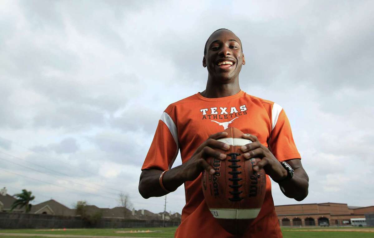 Cypress Falls wide receiver Jacorey Warrick who has committed to Texas is photographed Tuesday, Jan. 29, 2013, in Houston. Warrick missed most of the season due to injury but is expected to contribute in Austin.