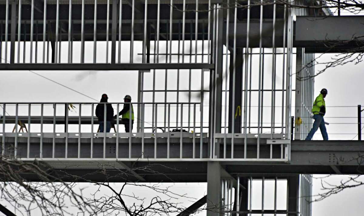 Construction continues on UAlbany's new football stadium on Wednesday. Read about UAlbany football beginning a new era. (John Carl D'Annibale / Times Union)