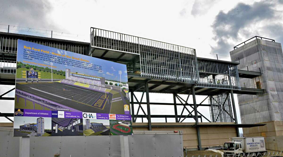 Construction continues on UAlbany's new football stadium Wednesday Feb. 6, 2013. (John Carl D'Annibale / Times Union)
