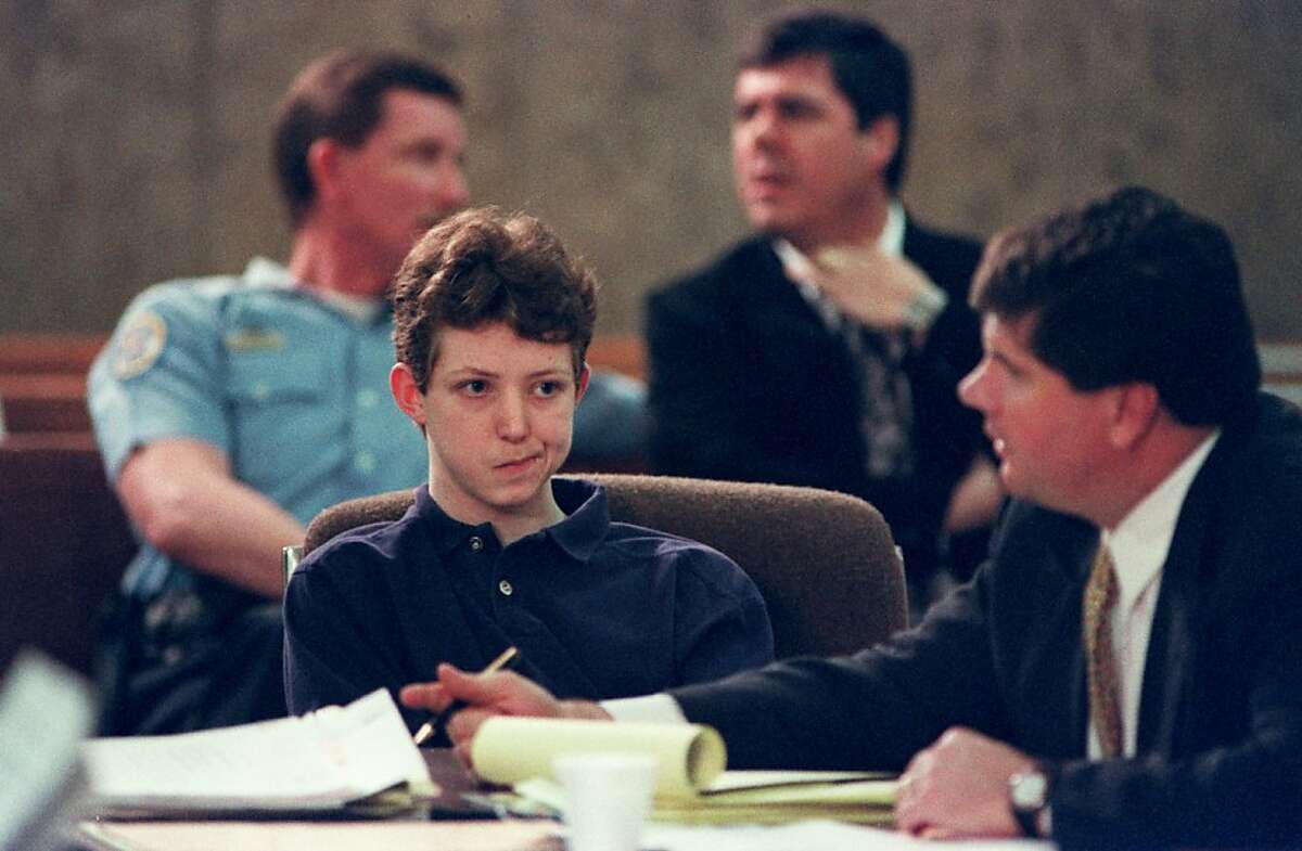March 2, 1994 - Jason Baldwin sits with one of his attorneys, George Robin Wadley Jr., after graphic testimony by a former inmate, Michael Carson, linking Baldwin to the West Memphis child murders.