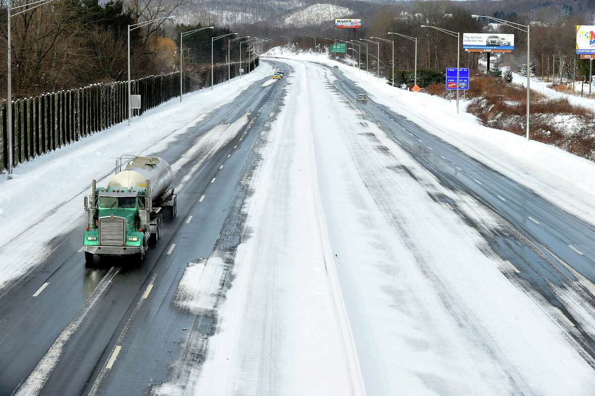 Interstate 84, looking west, is deserted at morning rush hour in Danbury Saturday, Feb. 9, 2013.