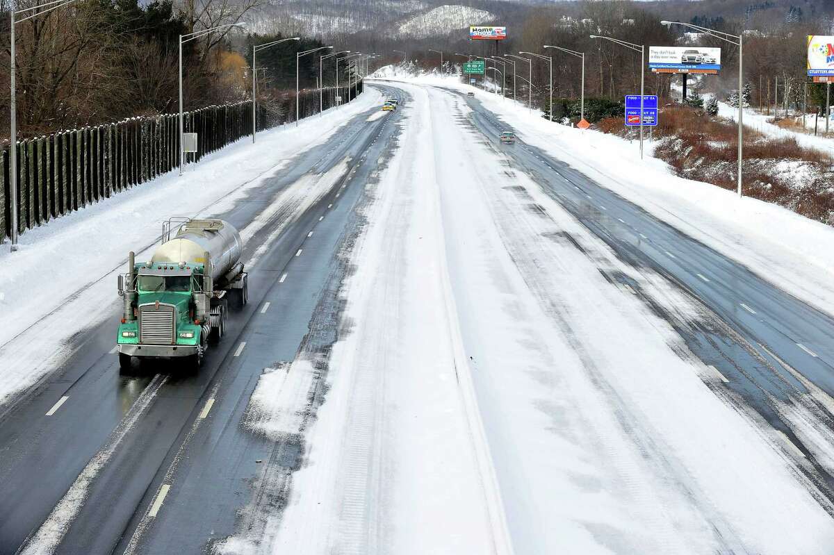 Interstate 84, looking west, is deserted at morning rush hour in Danbury Saturday, Feb. 9, 2013.