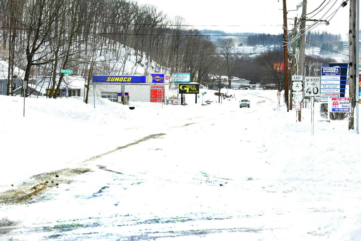 Normally busy Route 6, also called Mill Plain, is deserted during morning rush hour in Danbury Saturday, Feb. 9, 2013.