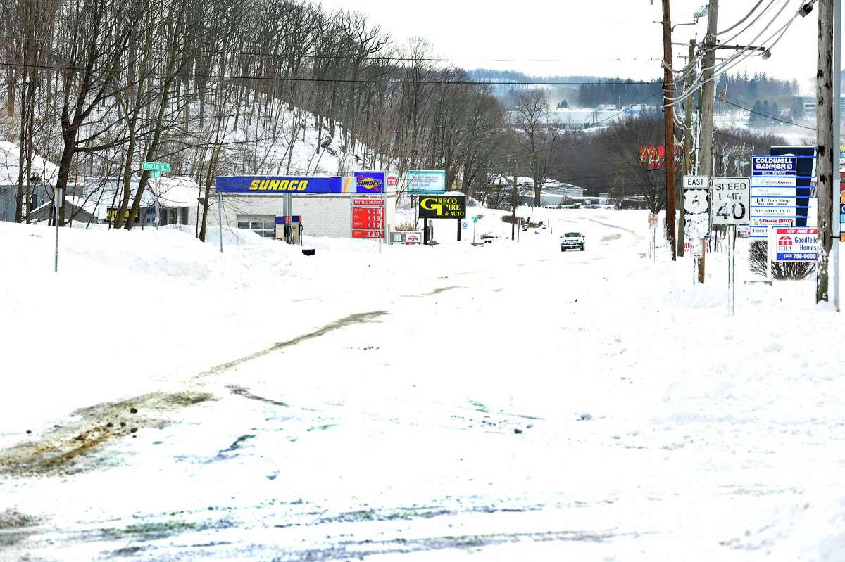 Normally busy Route 6, also called Mill Plain, is deserted during morning rush hour in Danbury Saturday, Feb. 9, 2013.