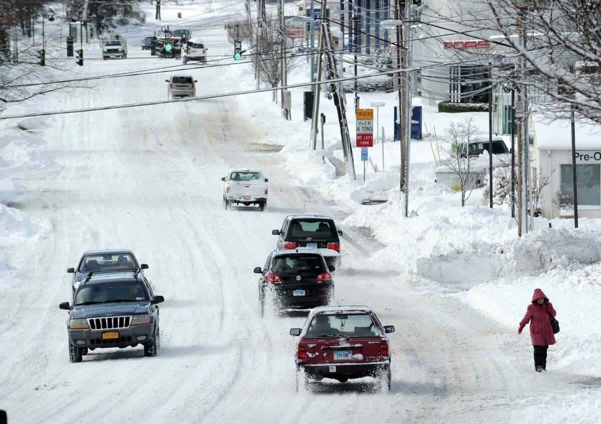 West Putnam Avenue during the aftermath of the blizzard that hit Greenwich, Conn., Saturday morning, Feb. 9, 2013.