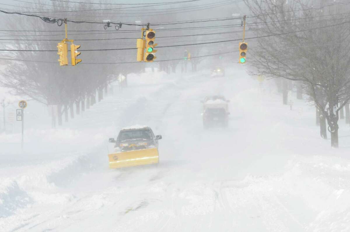 Blowing winds caused near whiteout conditions on Black Rock Turnpike in Fairfield, Conn. on Saturday, Feb. 9, 2013. Southwestern Connecticut was hit by one of the biggest snowstorms in history, a howling blizzard that dumped up to three feet of snow across the state.