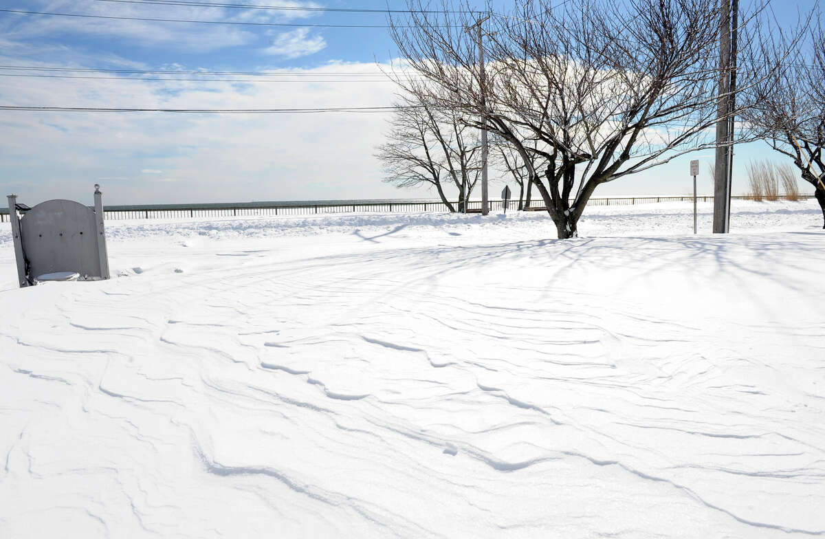 A view looking toward the Long Island Sound on Beach Street after a blizzard pounded the region in West Haven, Conn. on Saturday February 9, 2013.
