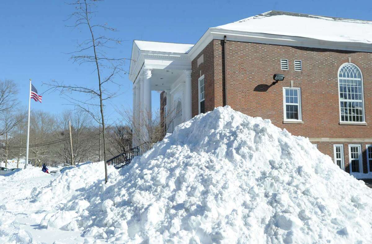 A mound of snow outside the Western Greeenwich Civic Center during the aftermath of the blizzard that hit Greenwich, Saturday, Feb. 9, 2013.