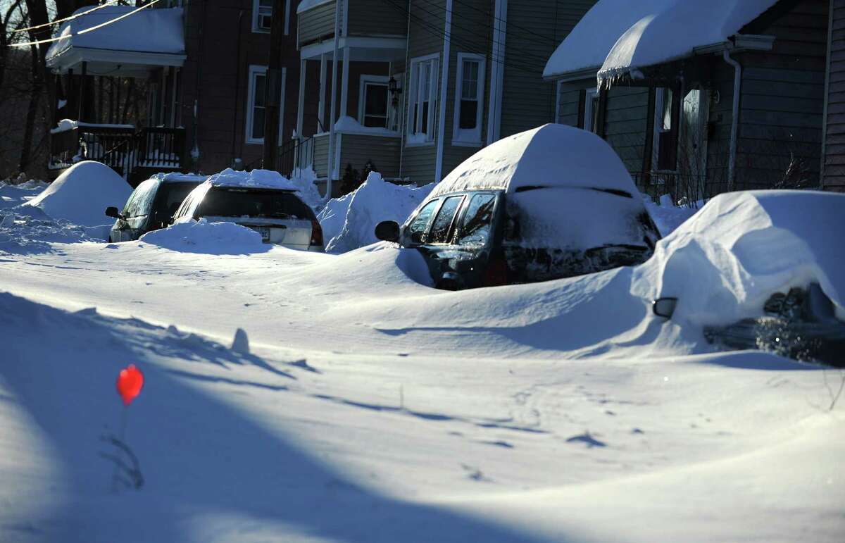 Most side roads in Derby, Conn. remain covered in snow Saturday, Feb. 9, 2013 following a blizzard that dumped up to three feet of snow across the state.