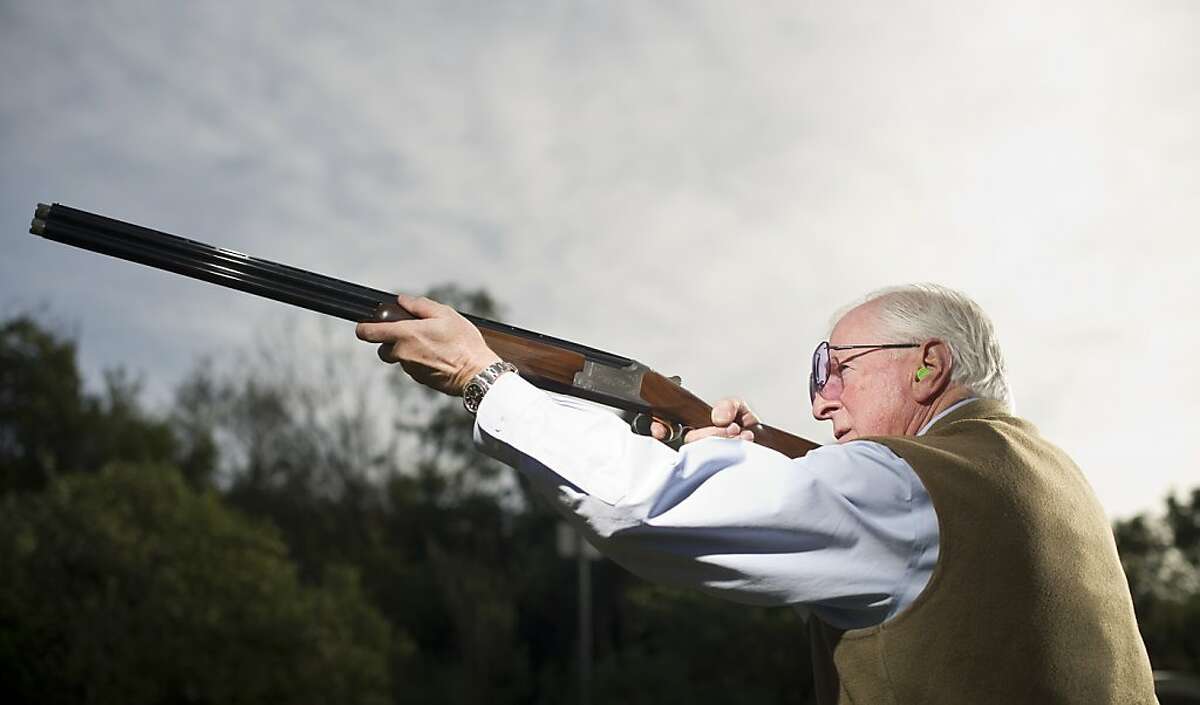 U.S. Congressman Mike Thompson takes aim while skeet shooting at a Napa, Calif., police range on Monday, Jan. 28, 2013.