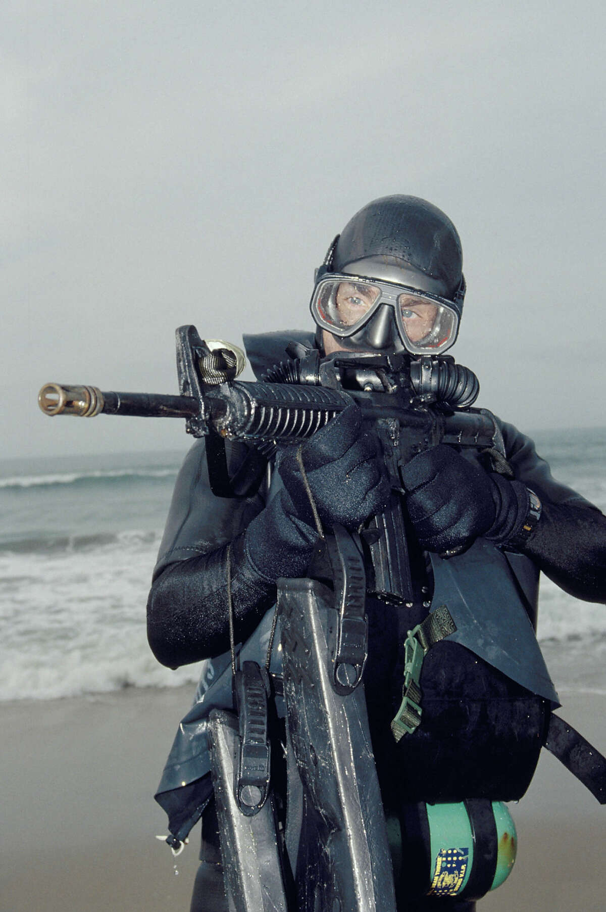 Navy SEAL, part of US Special Forces train using underwater equipment.