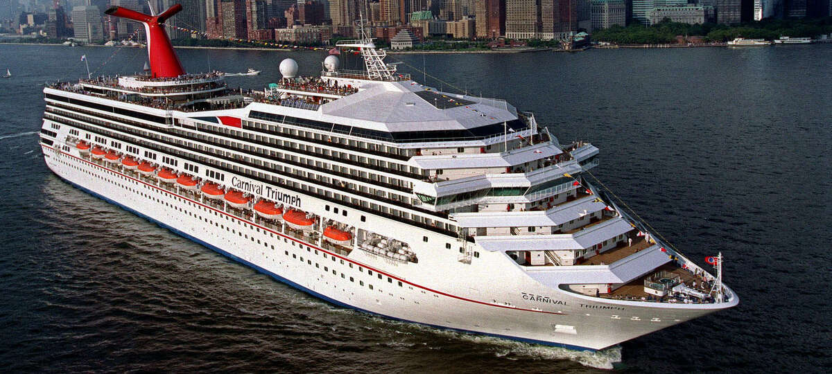 Carnival Cruise Lines' newest ship, the MS Carnival Triumph, departs New York harbor, Tuesday, July 27, 1999, on her inaugural voyage to Halifax and St. John's, Nova Scotia. The vessel, which is as large as two football fields and can carry as many as 3,473 passengers, will sail from New York through October 11 and then commence Caribbean cruises from Miami October 23.