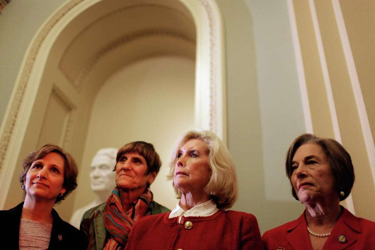 Five years after the passage of the Lilly  Ledbetter Fair Pay Act of 2009, pay parity is still an issue in Texas. The act's namesake, Lilly Ledbetter, is third from left.