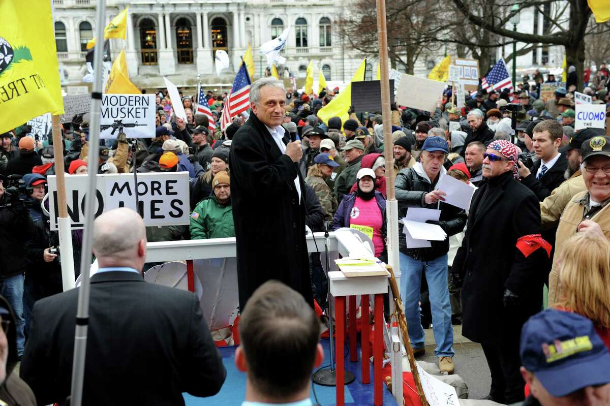 Carl Paladino, center, joins Second Amendment advocates as they rally against the SAFE Act on Tuesday, Feb. 12, 2013, at the Capitol in Albany', N.Y. (Cindy Schultz / Times Union)
