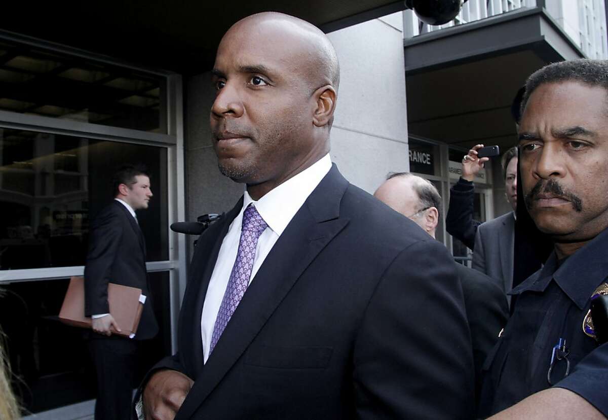 FILE - In this Wednesday, April 13, 2011 file photo, former baseball player Barry Bonds leaves federal court in San Francisco, after being found guilty of one count of obstruction of justice. Bonds' appeal of his obstruction of justice conviction is scheduled to be heard by a three judge panel of the 9th U.S. Circuit Court of Appeals, Wednesday, Feb. 13, 2013. (AP Photo/George Nikitin, File)