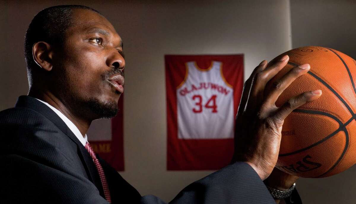Former Houston Rockets center and future Hall of Famer Hakeem Olajuwon poses for a portrait Friday, April 11, 2008, in Houston. ( Brett Coomer / Chronicle )
