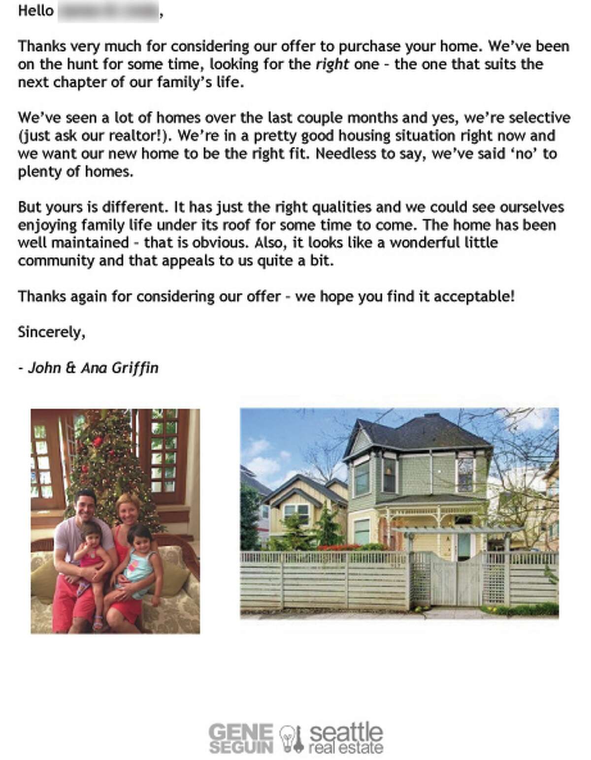 Real Estate Letter To Seller Example