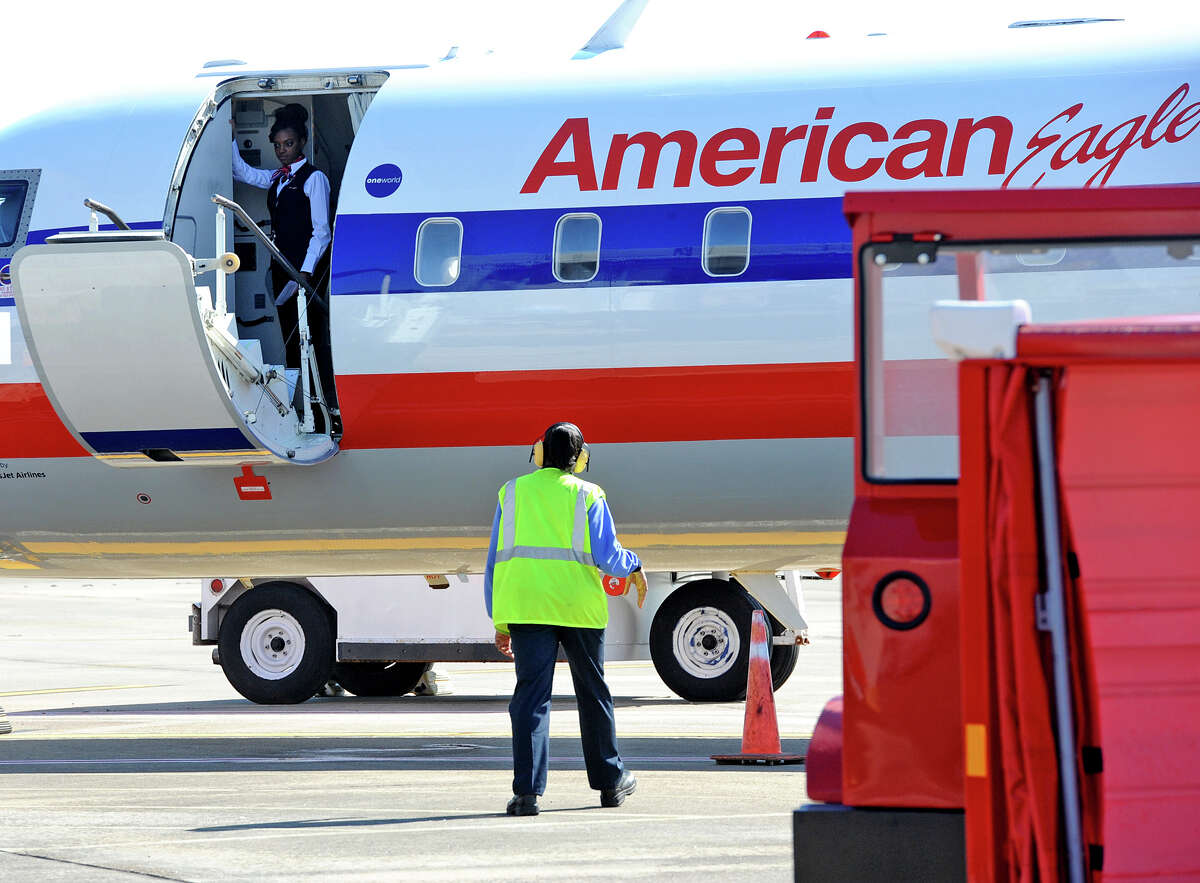 1st American Airlines flight leaves Jack Brooks Regional Airport