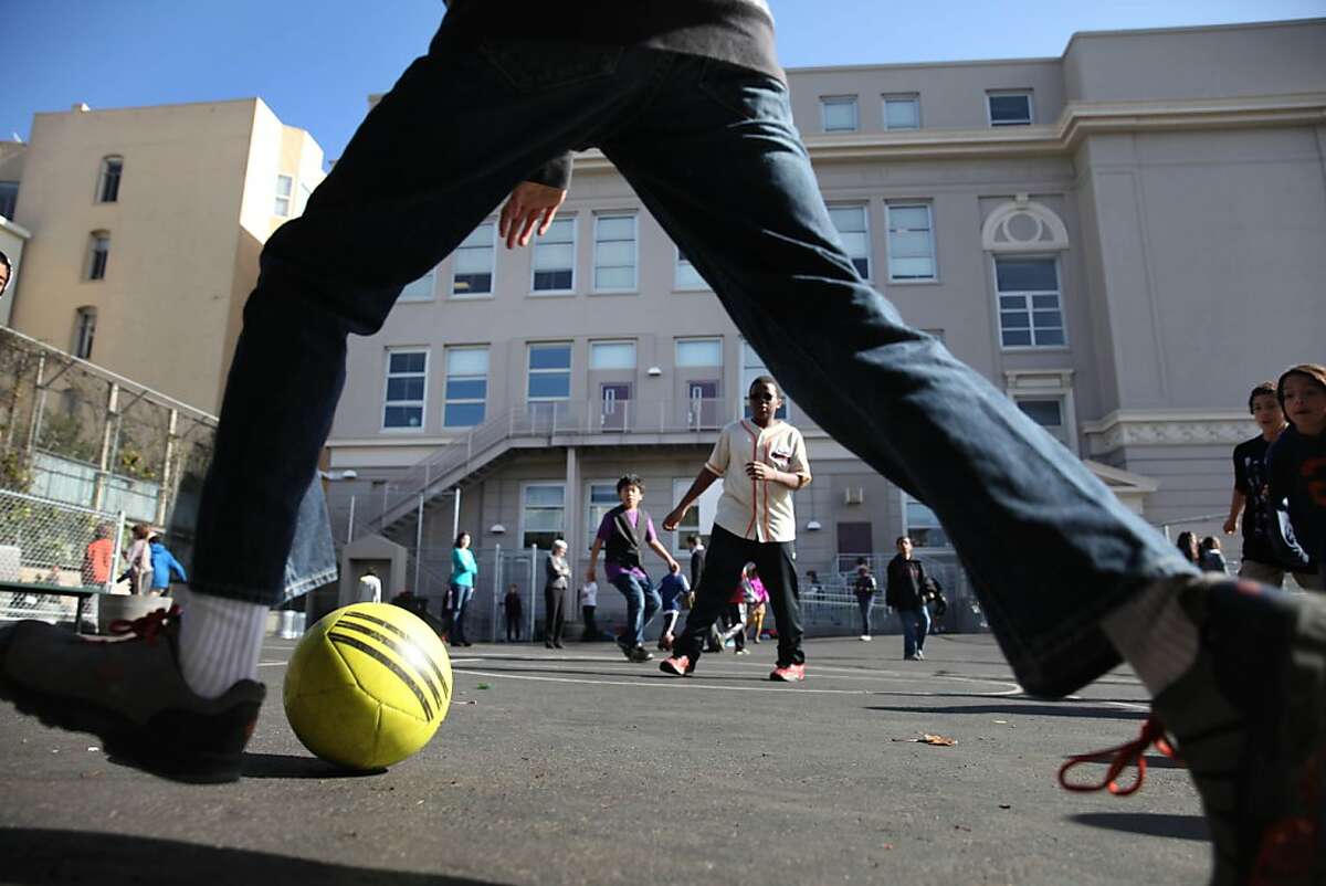 Sixth-graders play during recess at Gateway Middle School, San Francisco.