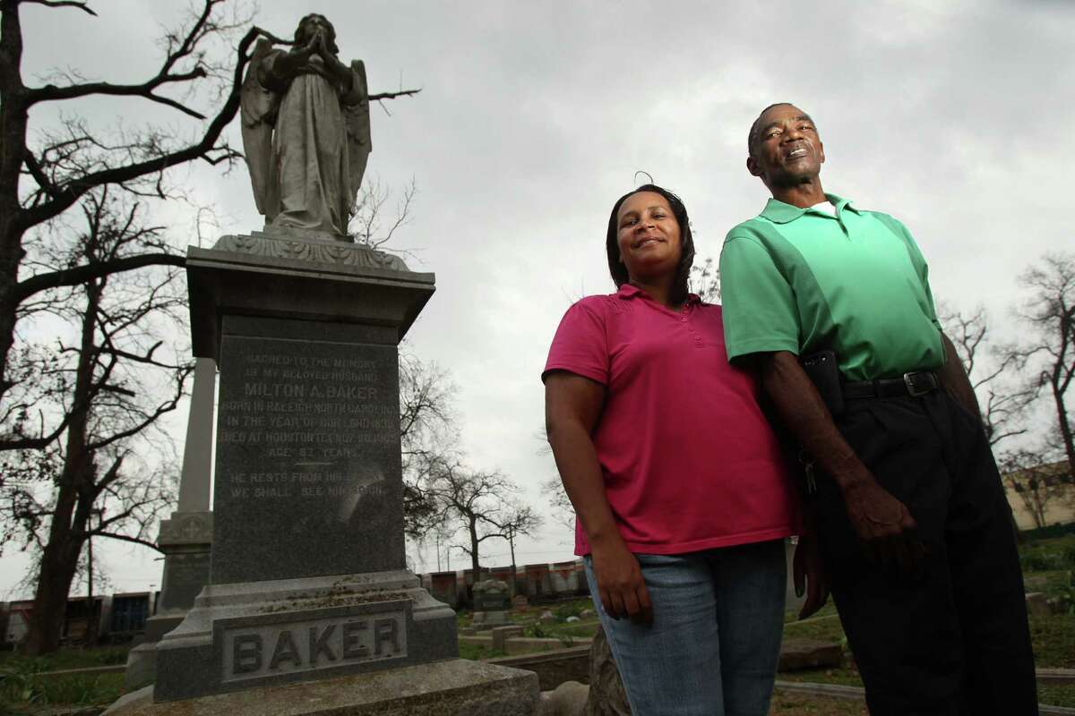 Volunteers Margott Williams and Charles Cook are the force behind restoration of Olivewood Cemetery, the first African-American graveyard incorporated in Houston.