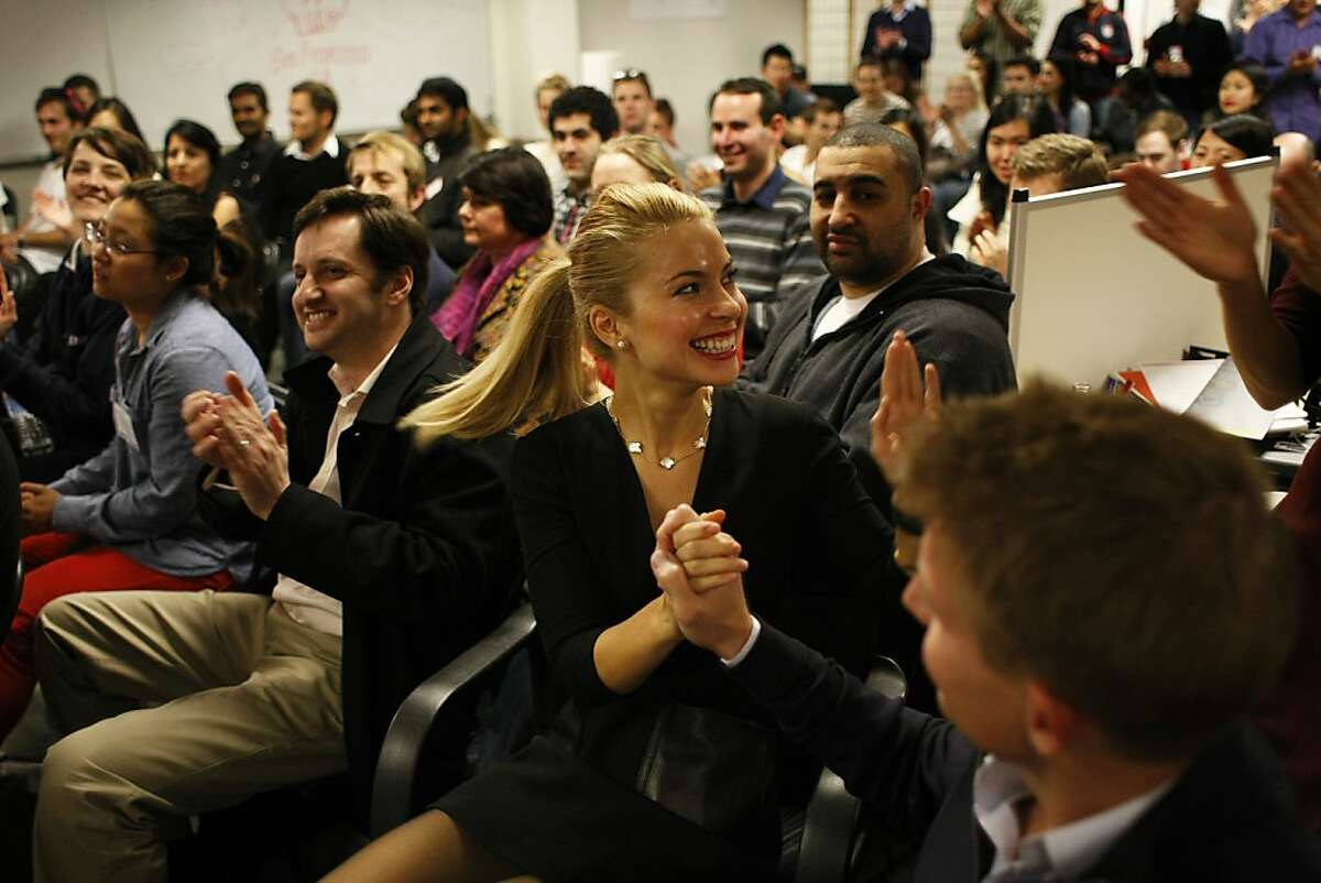 Lona Alia Duncan of Stylend reacts as her team is chosen as one of the winners of the competition during the Startup Weekend on Sunday, Feb.17. The Startup Weekend featured companies focused on the intersection of fashion and technology whose apps were looked at by judges.