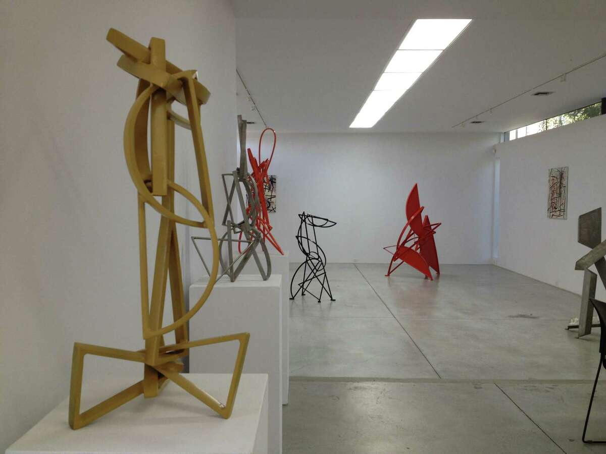 Mac Whitney's kinetic "Tioga" (foreground) can move with the wind. His works are on view at Gallery Sonja Roesch.