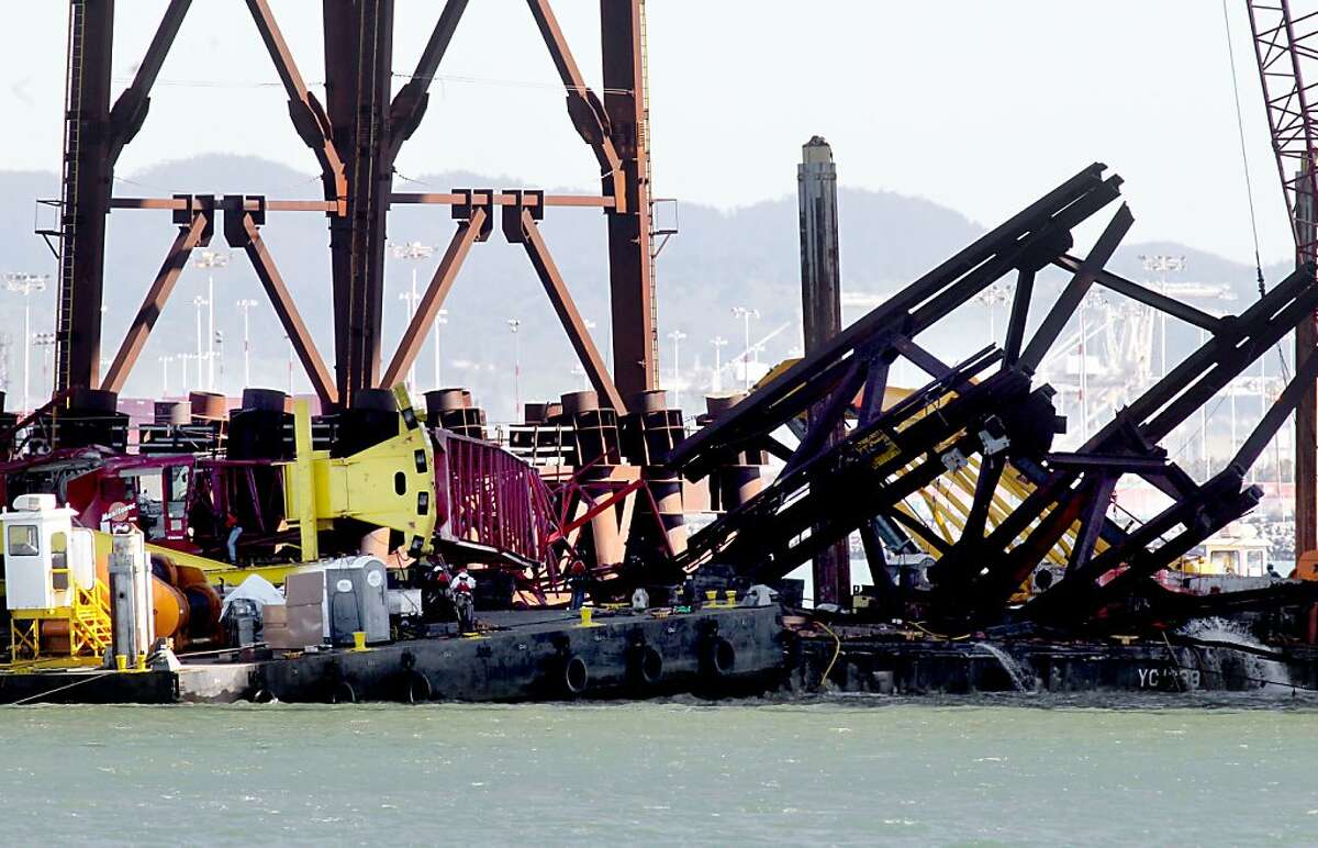 Bay Bridge crane topples no one hurt