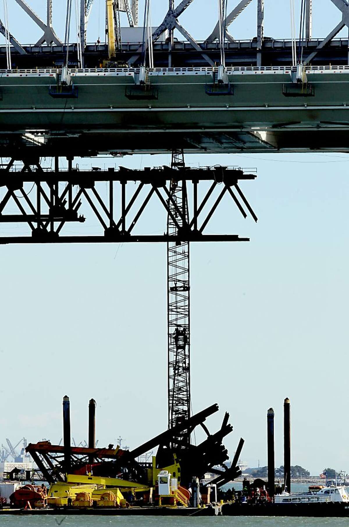 Bay Bridge crane topples no one hurt