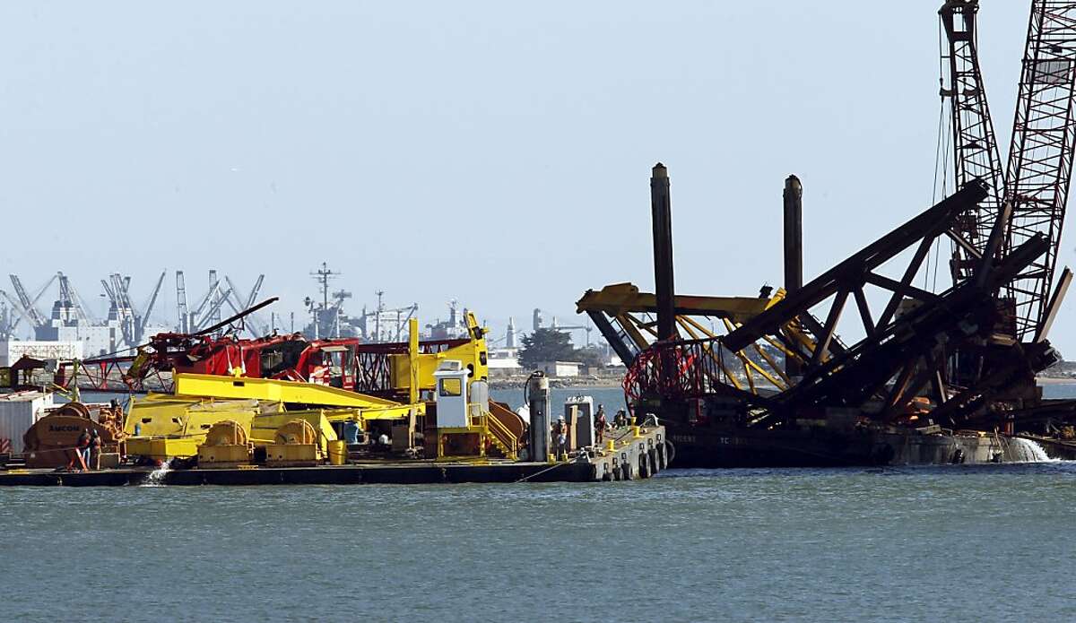 Bay Bridge crane topples no one hurt