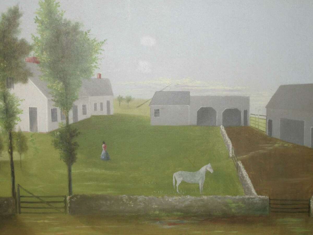 This unsigned mid-19th century, oil-on-canvas folk farm yard painting, from Find Weatherly, of Westport, Conn., will be among the items on display at the 46th annual Darien Antiques Show in Darien, Conn. The show kicks off with a preview party, Friday, March 1, 2013, and continues through Saturday and Sunday, March 2 to 3. About 35 dealers are expected to have items on display for purchase. For more information, call 203-655-0491 or visit http://www.darienantiqueshow.org.