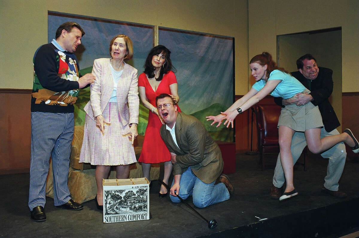 Dickie (Tom Petrone), Muriel (Marcia Vinci), Pamela (Deborah Burke), Louise (Sarah Smegal), Henry (Kevin McDonough) and Justin (Morgan Flagg) play out one of the many comedic scenes that await viewers of the Town Players of New Canaan production of Ken Ludwig's "The Fox on the Fairway." The show runs at the Powerhouse Theatre in New Canaan, Conn., Friday and Saturday, Feb. 22 to 23, and March 1, 2, 8, 9, 2013, at 8 p.m.; Sunday matinees set for Feb. 24 and March 3 at 2:30 p.m. For tickets, call 203-966-7371. Contributed photo/Tom Hughey