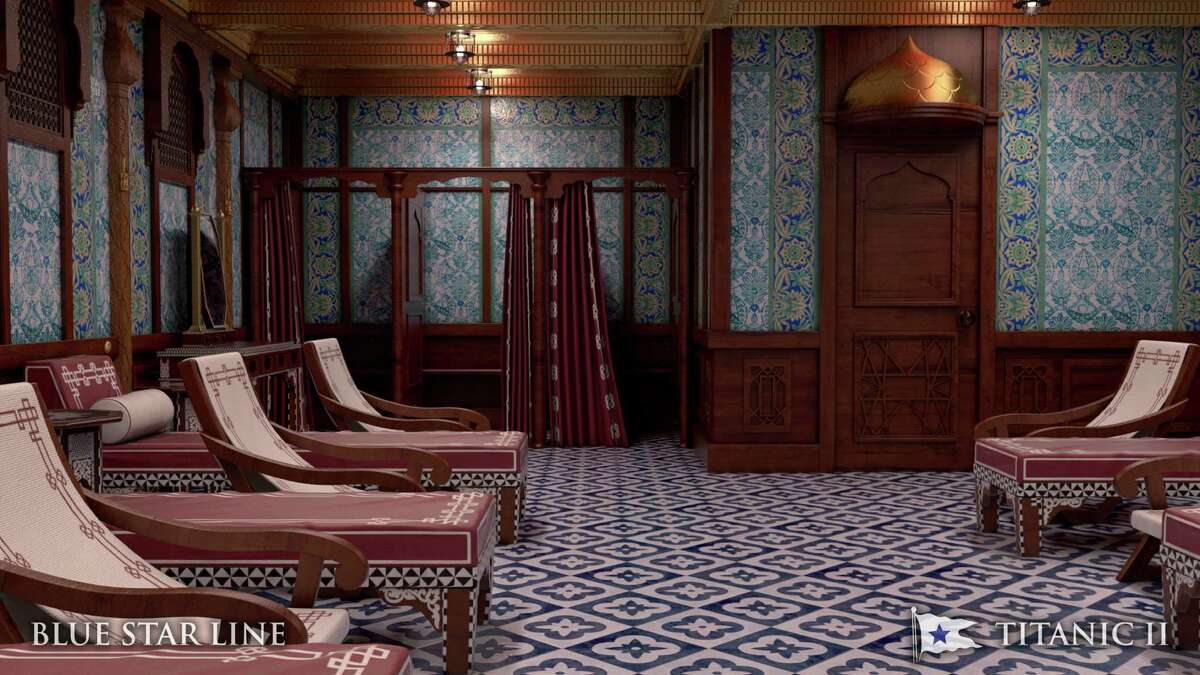 In this rendering provided by Blue Star Line, the Turkish bath on the Titanic II is shown. The ship, which Australian billionaire Clive Palmer is planning to build in China, is scheduled to sail in 2016. Palmer said his ambitious plans to launch a copy of the Titanic and sail her across the Atlantic would be a tribute to those who built and backed the original.