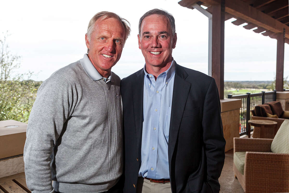 Hall of Famer Greg Norman (left) and Valero president and chief operating officer Joe Gorder stand outside TPC San Antonio.