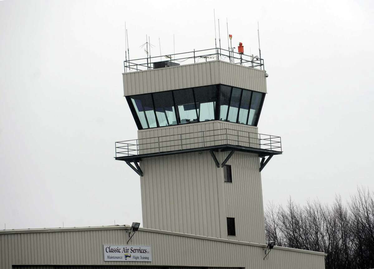 The air traffic control tower at Waterbury-Oxford Airport in Oxford, Conn. The Federal Aviation Administration (FAA) will begin furloughing air traffic controllers March 1 because of looming automatic spending cuts which will affect six airports in Connecticut and about 190 airports nationwide.