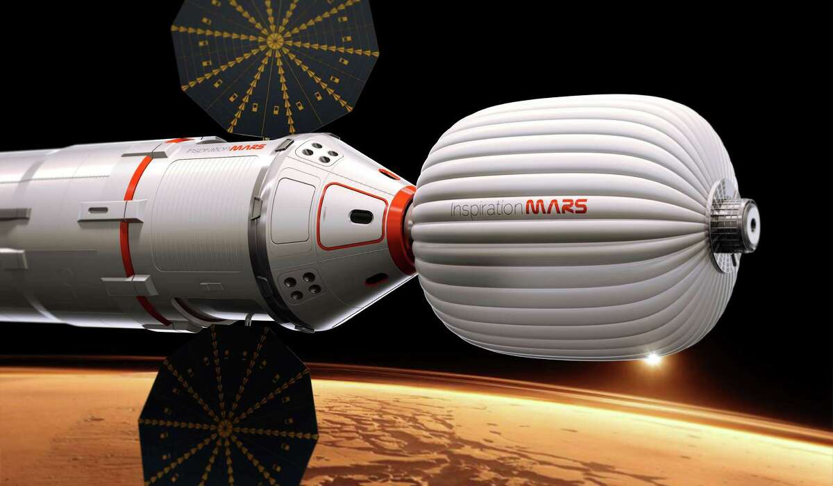 An artist's concept of a spacecraft envisioned by Inspiration Mars, which wants to send a married couple on a mission to fly by the red planet.