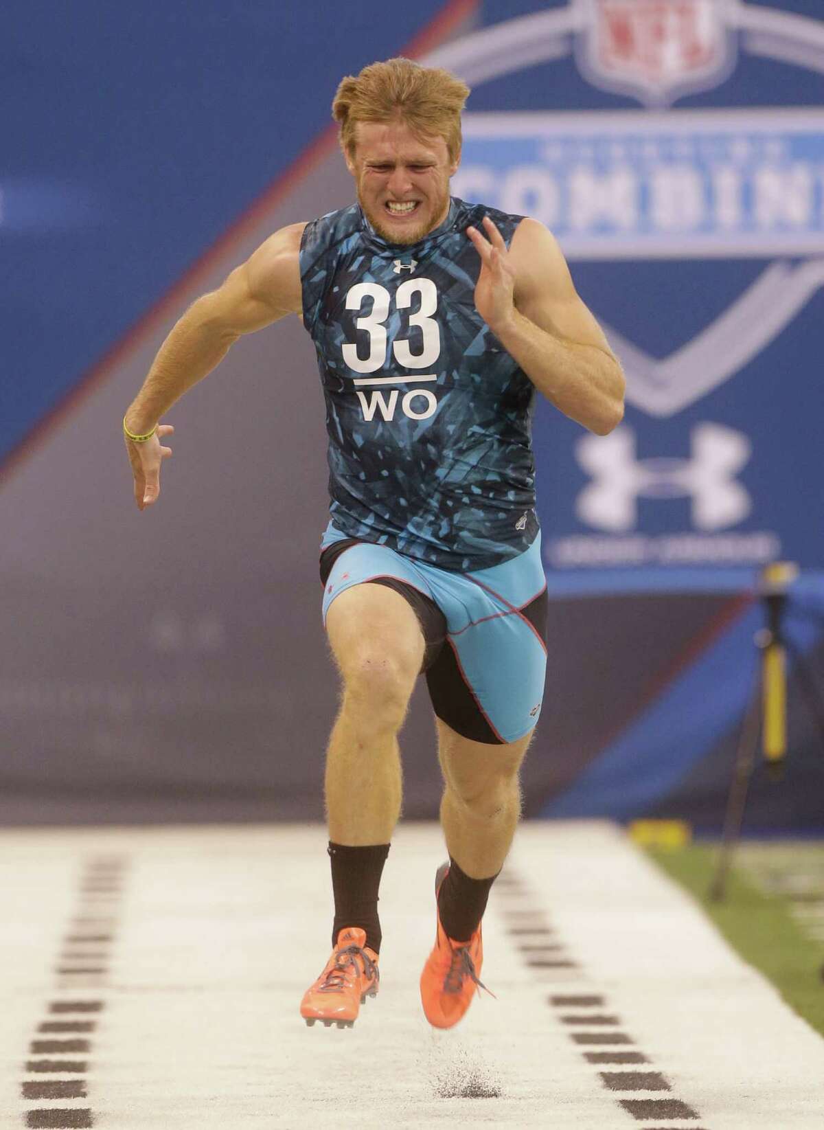 Texas A&M receiver Ryan Swope runs a drill during the NFL football scouting combine in Indianapolis, Sunday, Feb. 24, 2013. (AP Photo/Dave Martin)