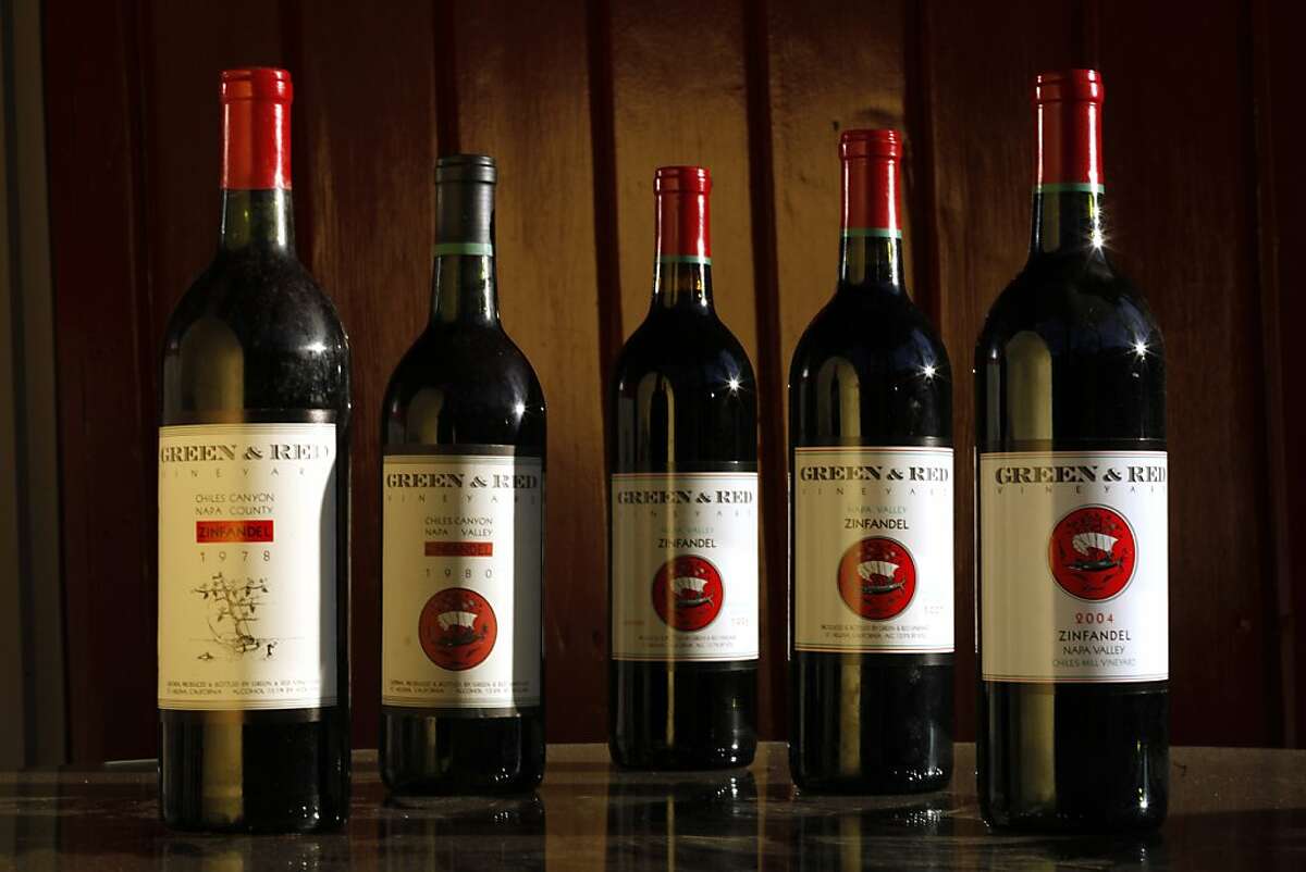 Through the years the labels on the Green & Red Zinfandel bottles have changed by owner Jay Heminway who is is one of the early pioneers in the craft of making wine in St. Helena, Calif.