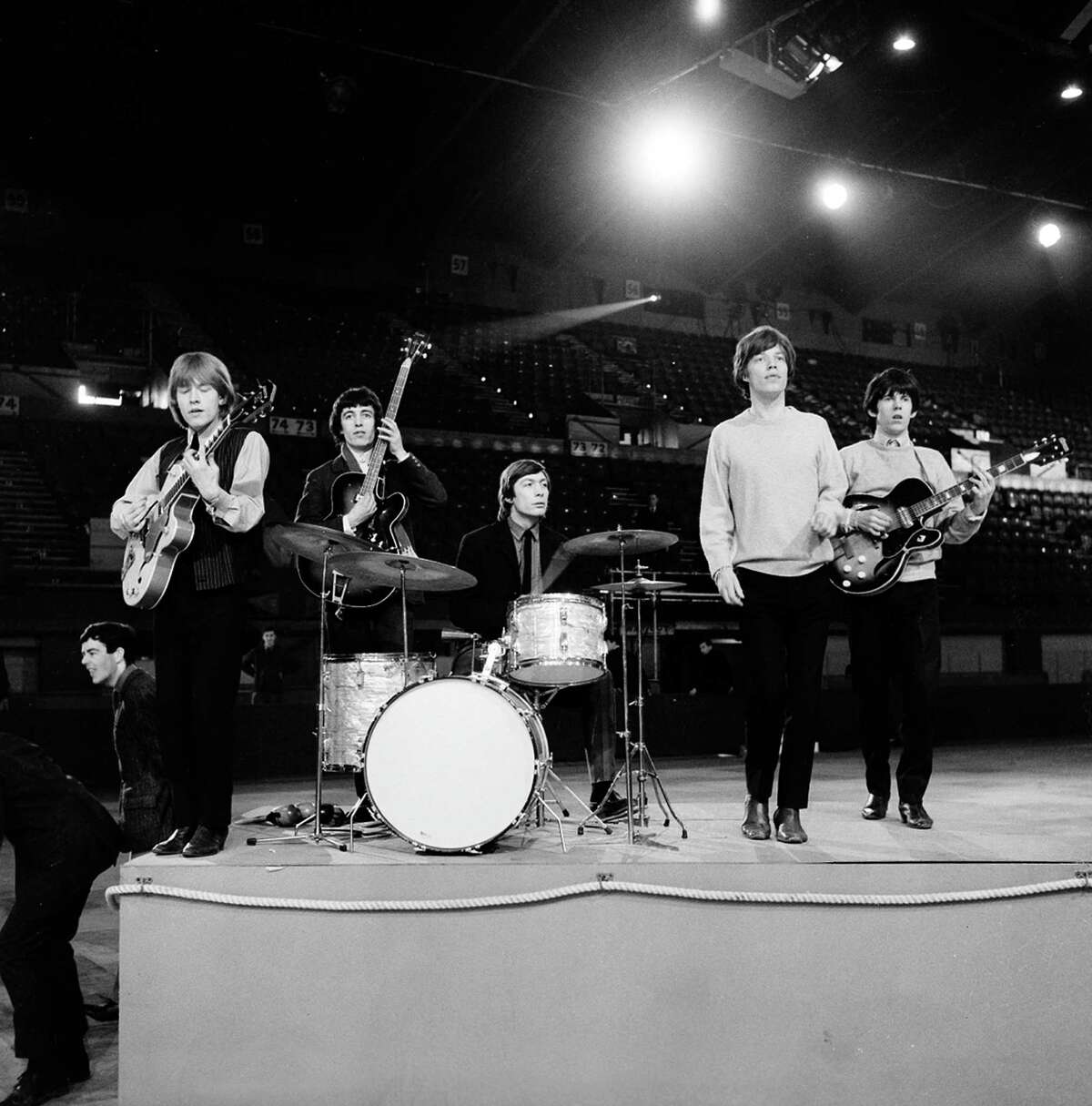 EMBARGO UNTIL 5 AM FEB. 27, 2013 - FILE - This April 8, 1964 file photo shows The Rolling Stones during a rehearsal at an unknown location. The British band members, from left, are, Brian Jones, guitar; Bill Wyman, bass; Charlie Watts, drums; Mick Jagger, vocals; and Keith Richards, guitar. The Cleveland-based The Rock and Roll Hall of Fame Museum will open ?“Rolling Stones: 50 Years of Satisfaction,?” an exclusive exhibit celebrating the archetypal rock band, on May 24, 2013. (AP Photo, File)
