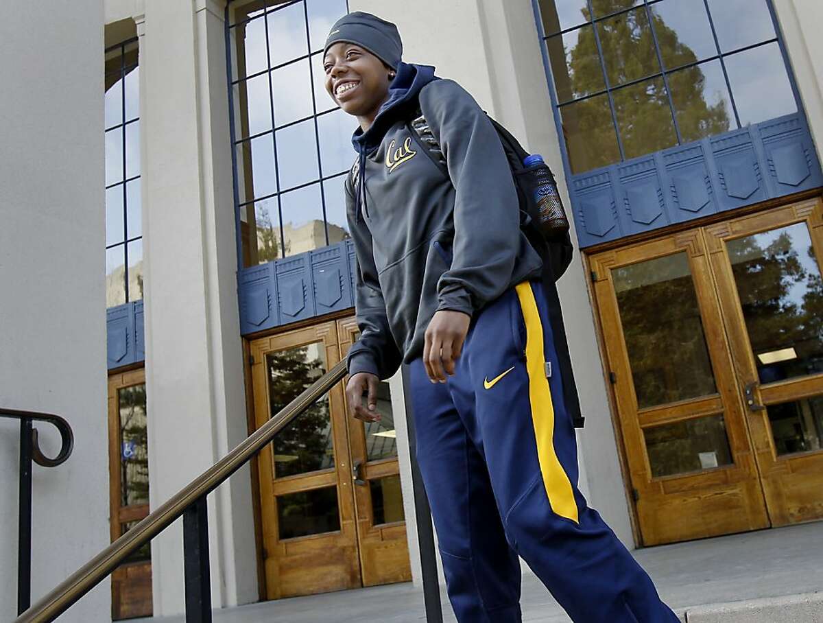 Tierra Rogers smiles as she walks up the steps to Haas Pavilion. Tierra Rogers was a highly touted basketball player out of Sacred Heart in San Francisco, Calif. She received a scholarship to Cal but a heart ailment ended her career as a freshman. She went on to finish at Cal with her scholarship and reflects on her college years and her father's death Monday March 4, 2013.