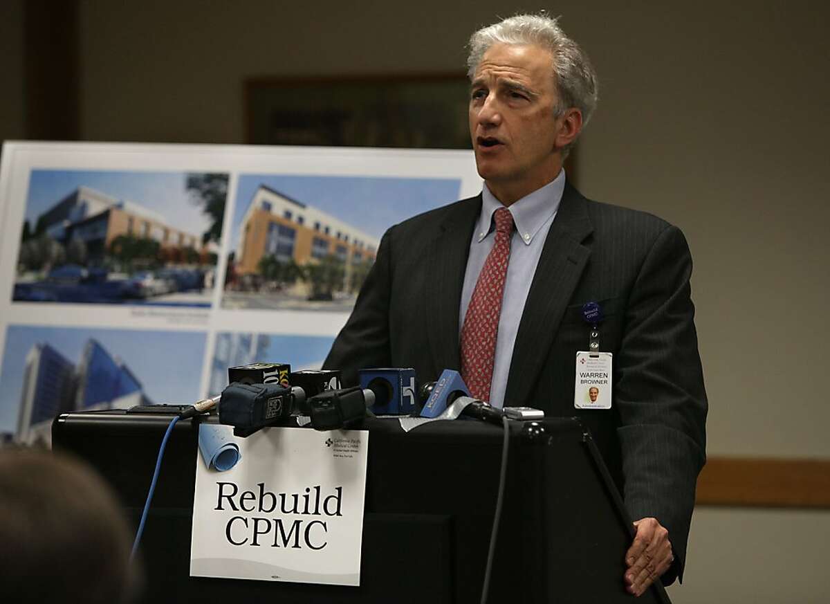 Dr. Warren Browner, CEO of California Pacific Medical Center, at St. Luke's Hospital in San Francisco, Calif., talking about CPMC's commitment to honor development agreements approved by the planning commission and calling upon the board of supervisors to approve the multi-billion dollar earthquake safety rebuild program on Monday, July 9, 2012.