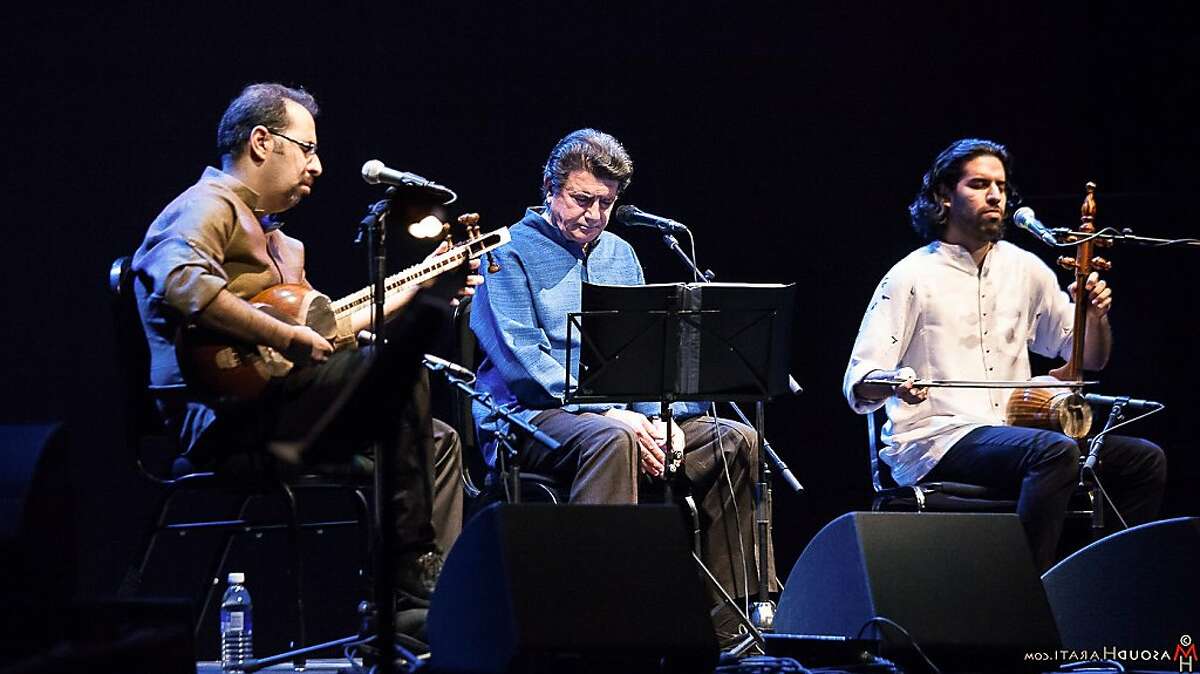 Iranian musicians (left to right) Tahmoures Pournazeri, Mohammad Reza Shajarian, Sohrab Pournazeri press contact Cindy Byram 201-400-4104 cindybyramPR@aol.com