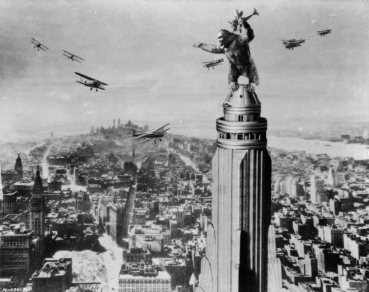 One of John Cerisoli's models of the giant ape, poised atop a Manhattan skyscraper in a scene from the classic monster movie "King Kong."