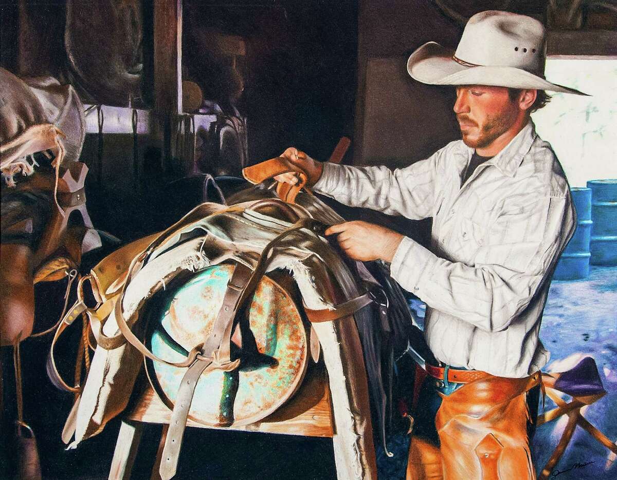 Denisse Molina, a sophomore from Pasadena ISD, took the Grand Champion Best of Show title with "Stowing the Riggins." Her color drawing captured a cowboy preparing his saddle for a day's work.