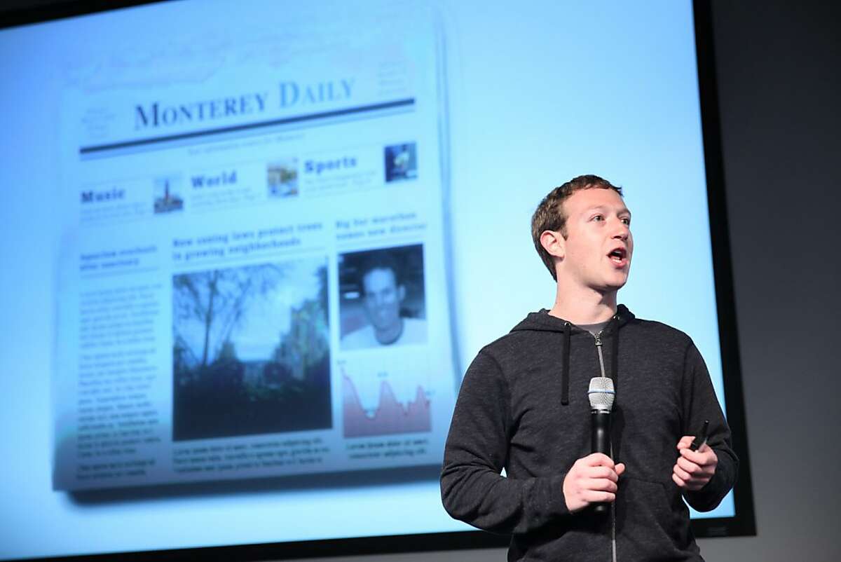 Mark Zuckerberg announces a redesign of Facebook's News Feed, Thursday, March 7, 2013 in Menlo Park, Calif.