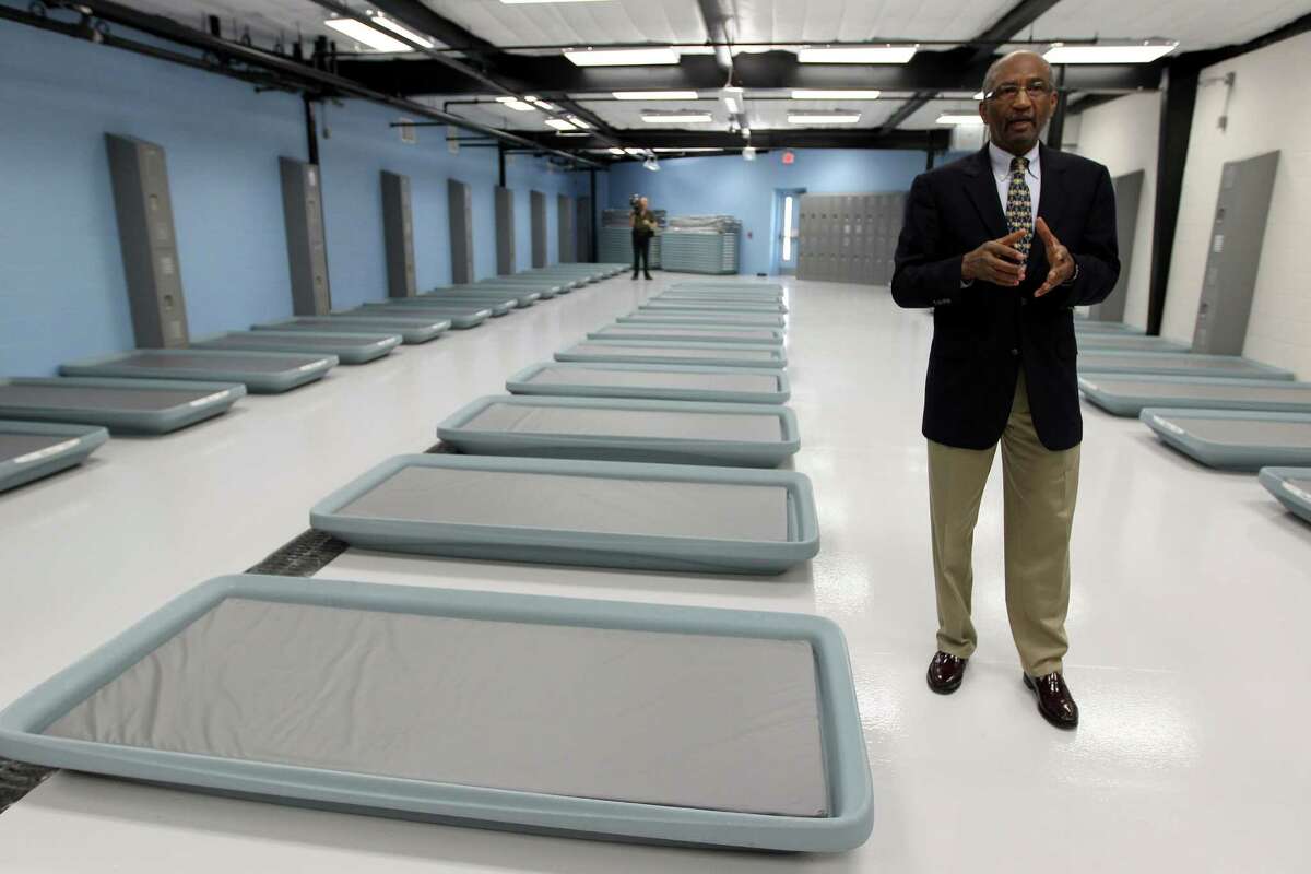 Leonard Kincaid, director of the Houston Center for Sobriety, gives a tour of the new men's facility in the "sobering center."