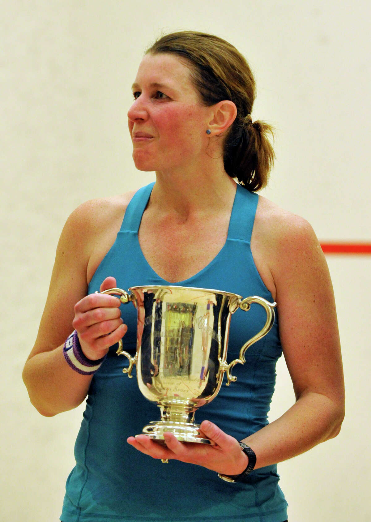 Greenwich resident Natalie Grainger celebrates her win during the finals of the U.S. Womens Squash Championships at Chelsea Piers in Stamford on Sunday, March 10, 2013.