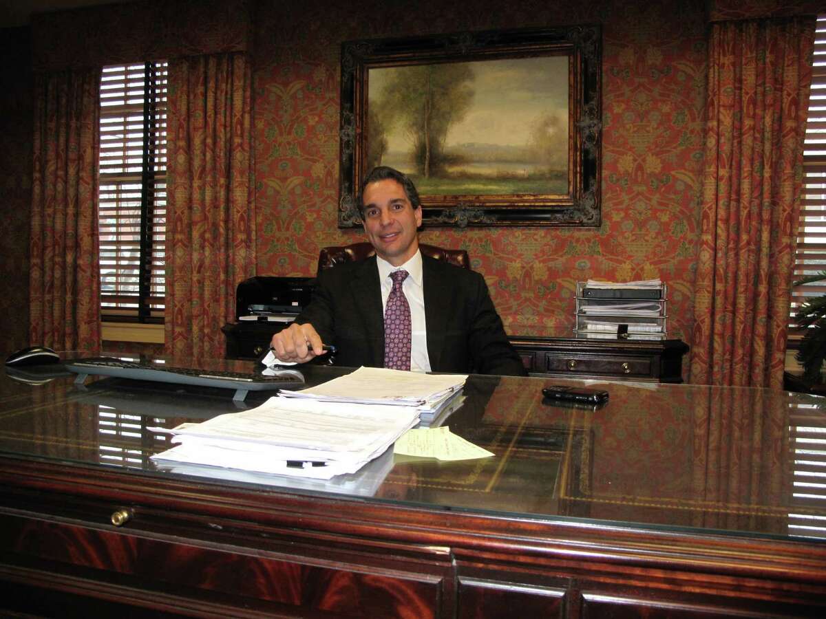 Developer Randy Salvatore at his desk at RMS Companies in Stamford.Salvatore serves on the New Canaan Town Hall Building Committee III.