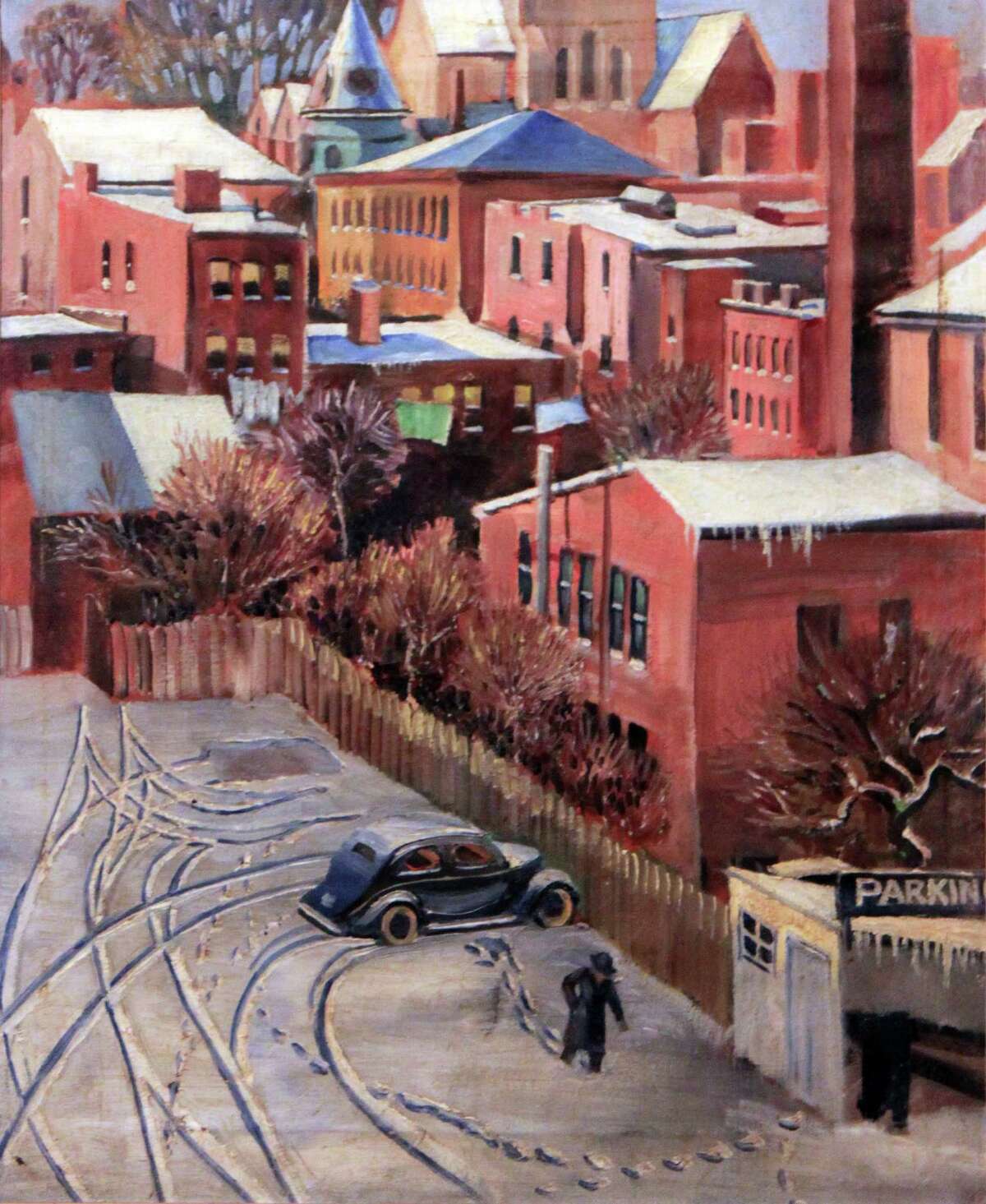 "Art for Everyone" exhibit documents everyday life in 1930s Connecticut at the Fairfield Museum through April 21. Above is George Earle's "Bridgeport Parking Lot."