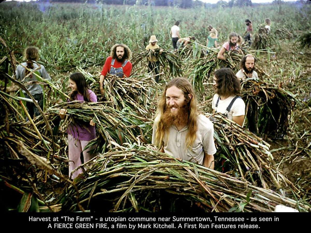 Harvest at The Farm in 1972 is seen in, "A Fiece Green Fire."